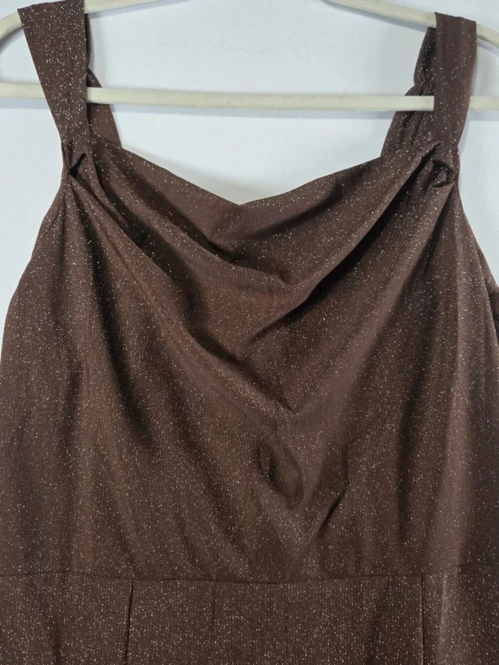 MAKABO Womens Brown Glitter Cowl Neck Maxi Dress Sleeveless Formal Gown Medium